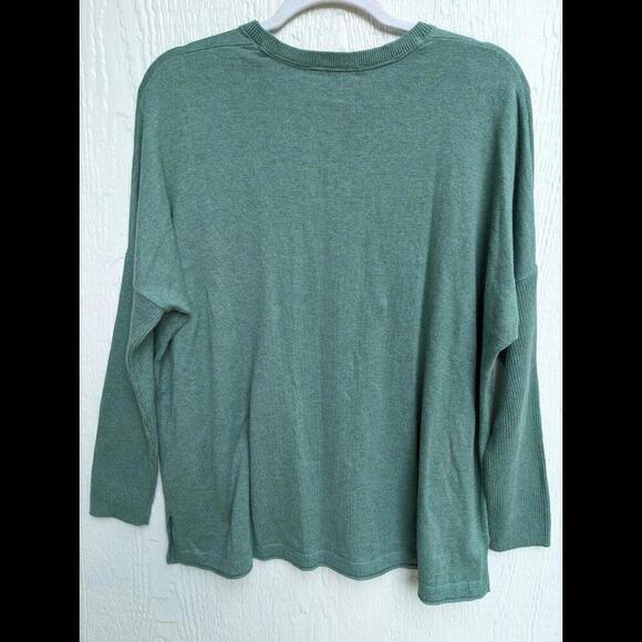 J Jill Green Pullover Cotton Silk Wool Classic Minimalist Sweater Women's Size M - Picture 4 of 5